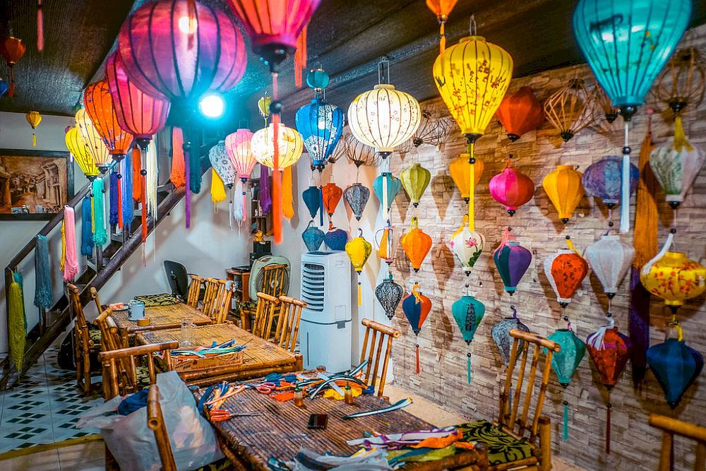 Silk lanterns in Hoi An usually come in a variety of colors